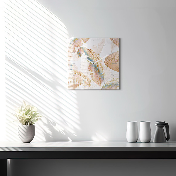Square glass wall clock Nature leaf pattern