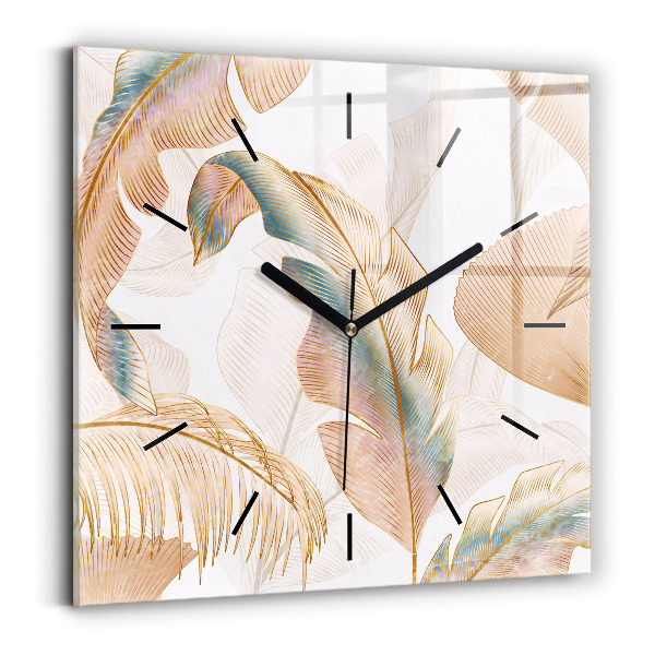 Square glass wall clock Nature leaf pattern