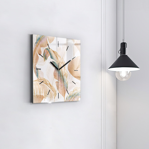 Square glass wall clock Nature leaf pattern