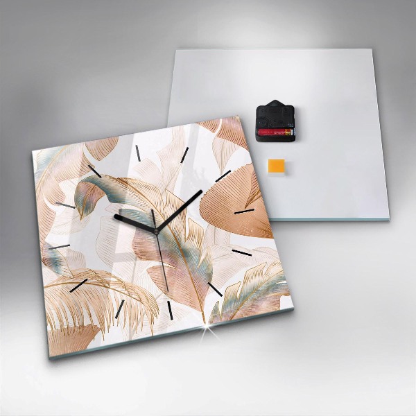 Square glass wall clock Nature leaf pattern