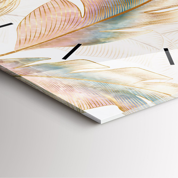 Square glass wall clock Nature leaf pattern