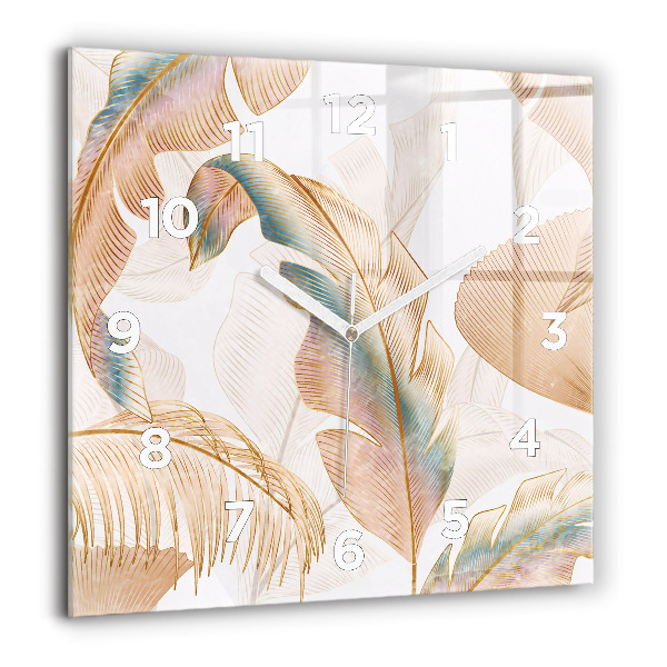 Square glass wall clock Nature leaf pattern