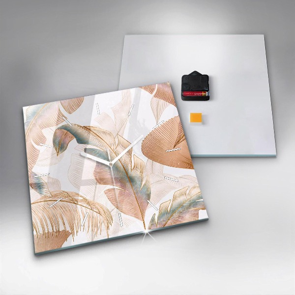 Square glass wall clock Nature leaf pattern