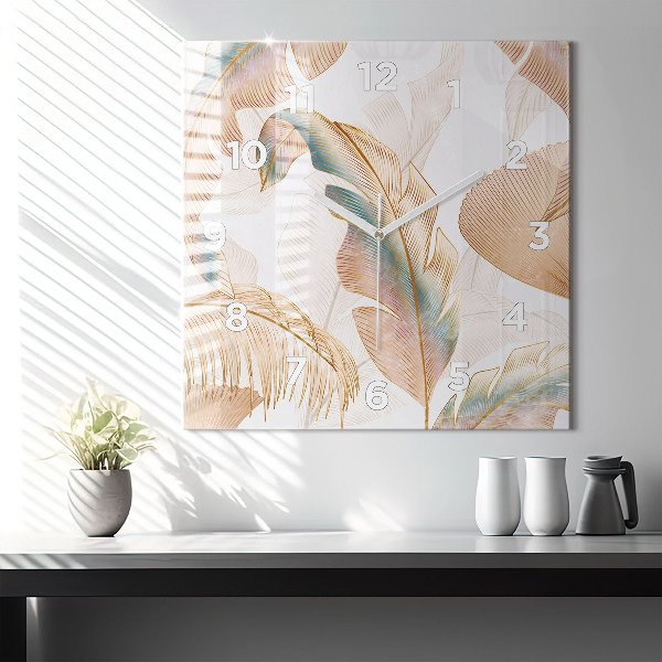 Square glass wall clock Nature leaf pattern