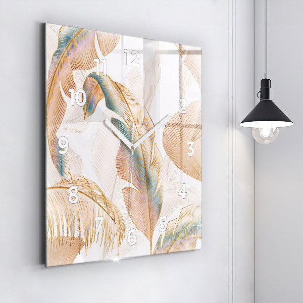 Square glass wall clock Nature leaf pattern