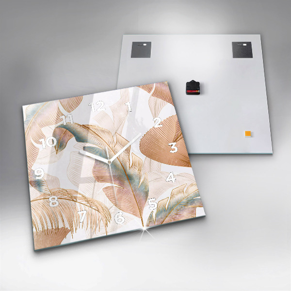 Square glass wall clock Nature leaf pattern