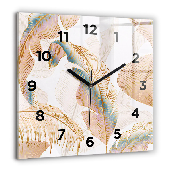 Square glass wall clock Nature leaf pattern