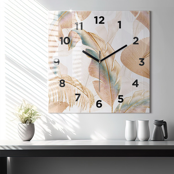 Square glass wall clock Nature leaf pattern