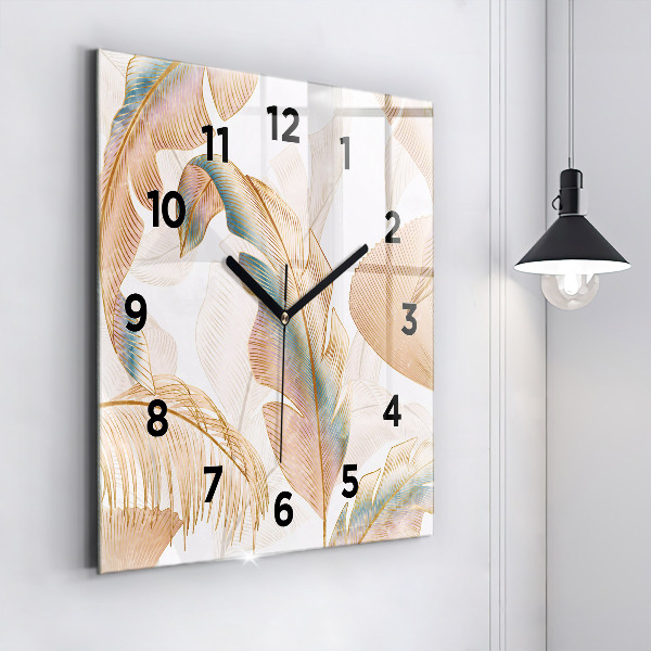 Square glass wall clock Nature leaf pattern