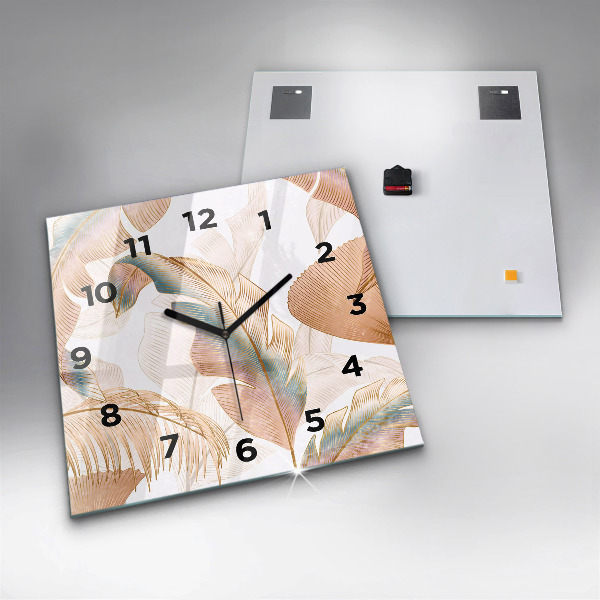 Square glass wall clock Nature leaf pattern