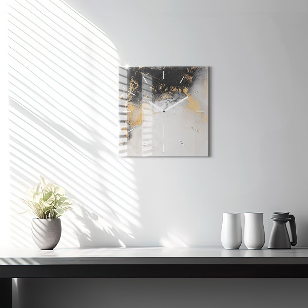 Square glass wall clock Artistic marble