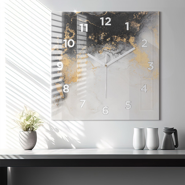 Square glass wall clock Artistic marble