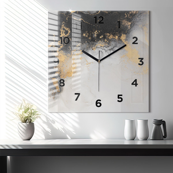 Square glass wall clock Artistic marble