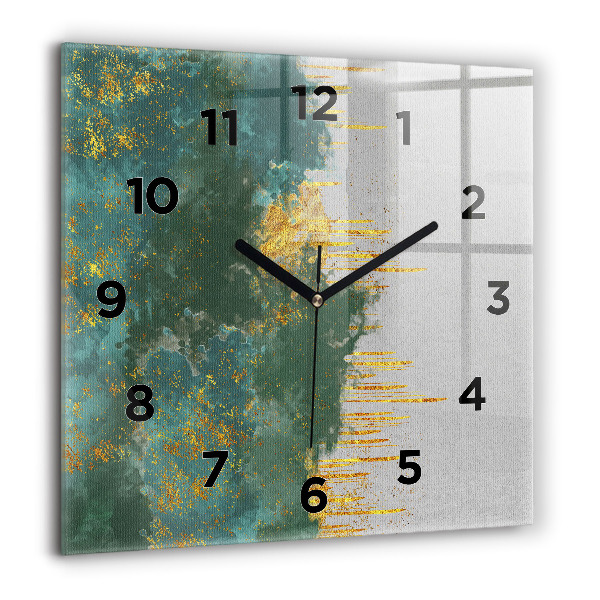 Square glass wall clock Decorative pattern