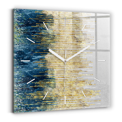 Square glass wall clock Decorative pattern and gold