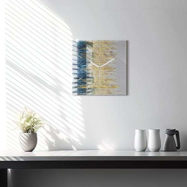 Square glass wall clock Decorative pattern and gold