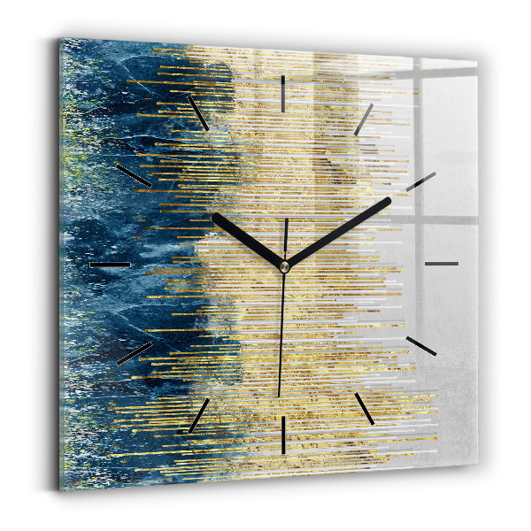 Square glass wall clock Decorative pattern and gold