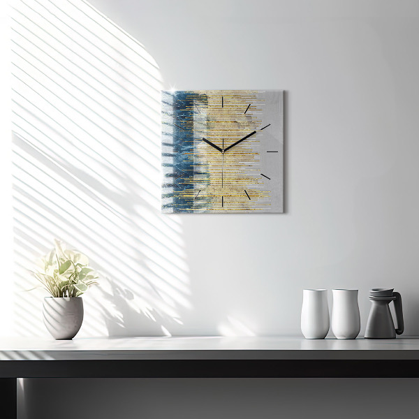 Square glass wall clock Decorative pattern and gold
