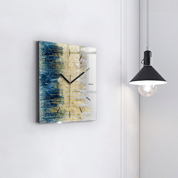 Square glass wall clock Decorative pattern and gold