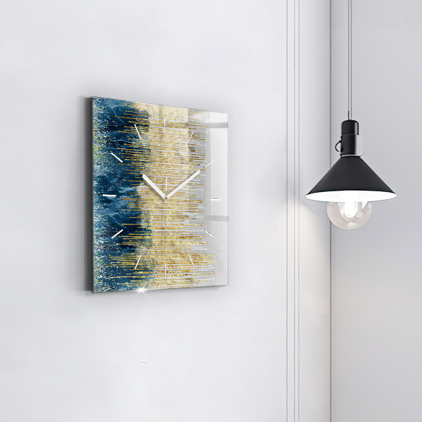 Square glass wall clock Decorative pattern and gold