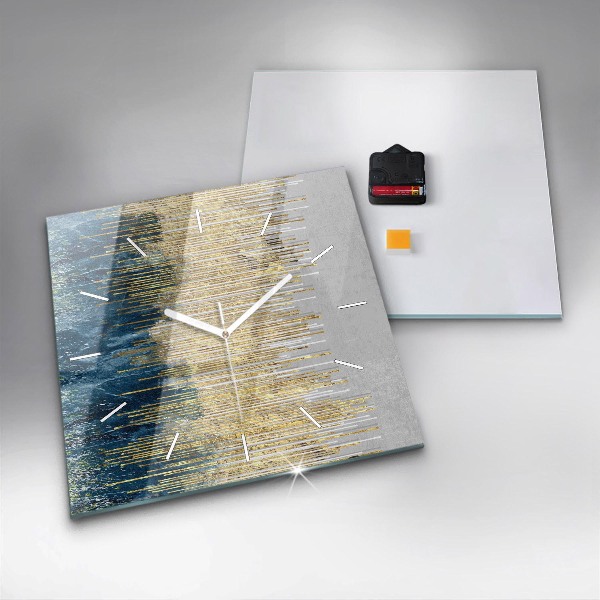 Square glass wall clock Decorative pattern and gold