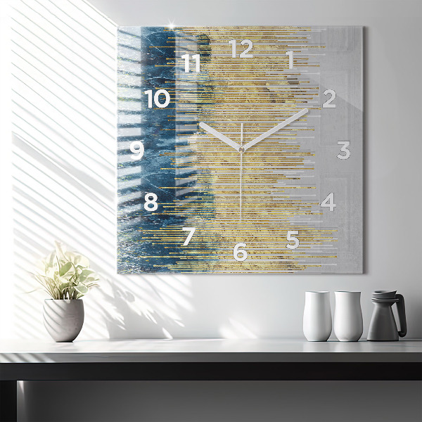 Square glass wall clock Decorative pattern and gold