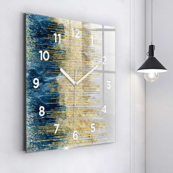 Square glass wall clock Decorative pattern and gold