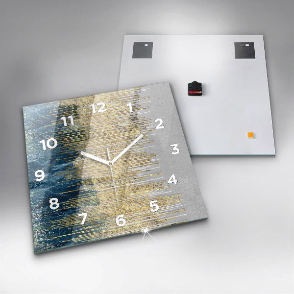 Square glass wall clock Decorative pattern and gold