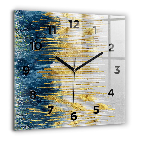 Square glass wall clock Decorative pattern and gold