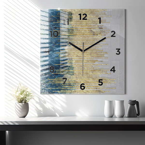 Square glass wall clock Decorative pattern and gold
