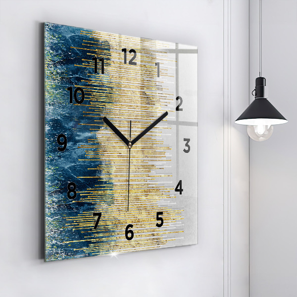 Square glass wall clock Decorative pattern and gold