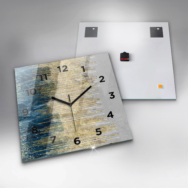Square glass wall clock Decorative pattern and gold