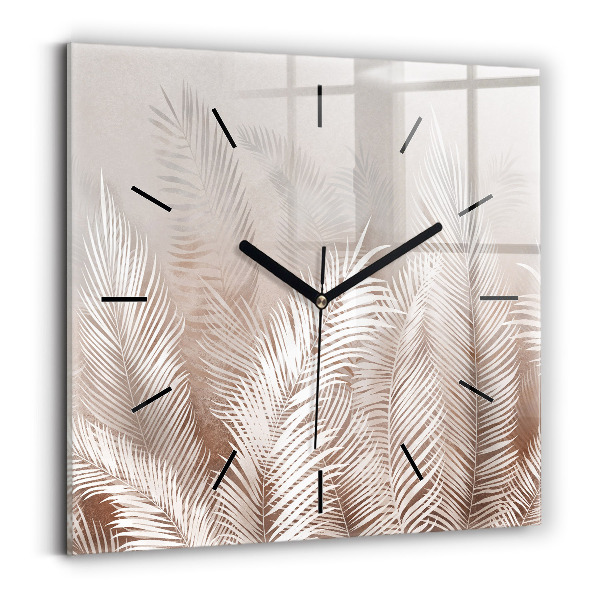 Square glass wall clock Tropical boho leaves