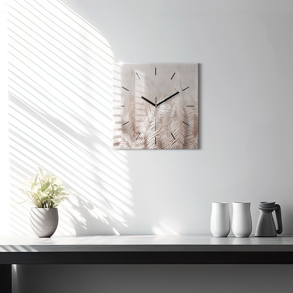 Square glass wall clock Tropical boho leaves