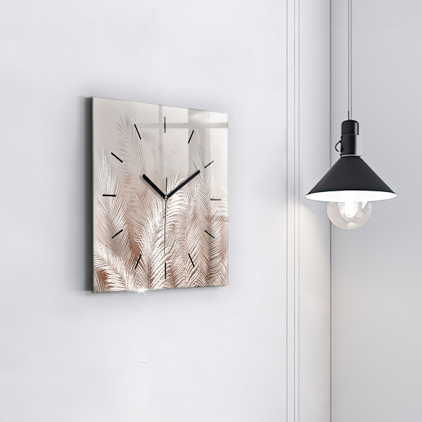 Square glass wall clock Tropical boho leaves
