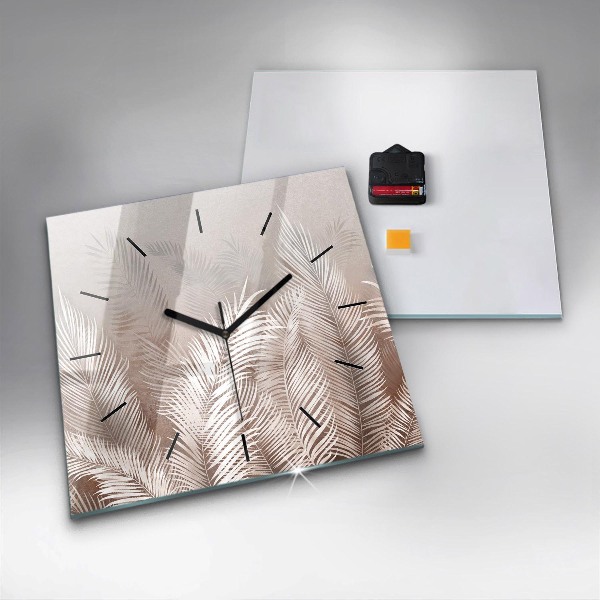 Square glass wall clock Tropical boho leaves