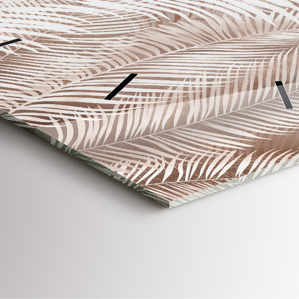 Square glass wall clock Tropical boho leaves