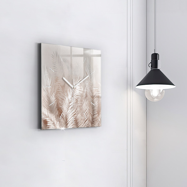 Square glass wall clock Tropical boho leaves