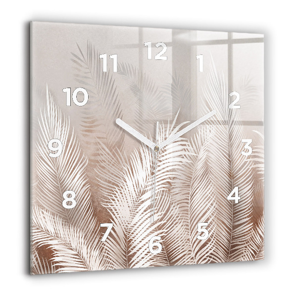 Square glass wall clock Tropical boho leaves