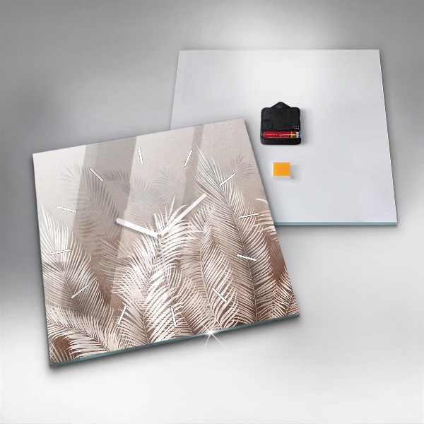Square glass wall clock Tropical boho leaves