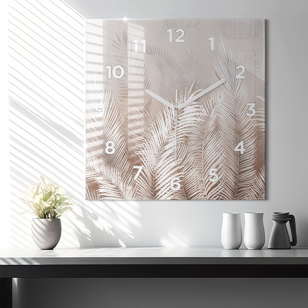 Square glass wall clock Tropical boho leaves