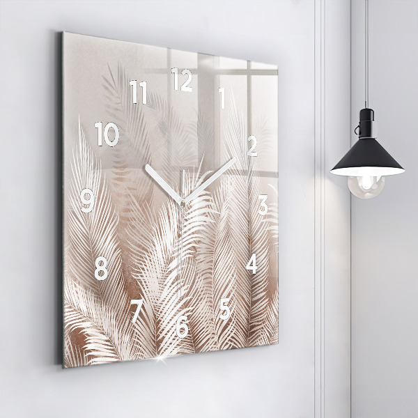 Square glass wall clock Tropical boho leaves