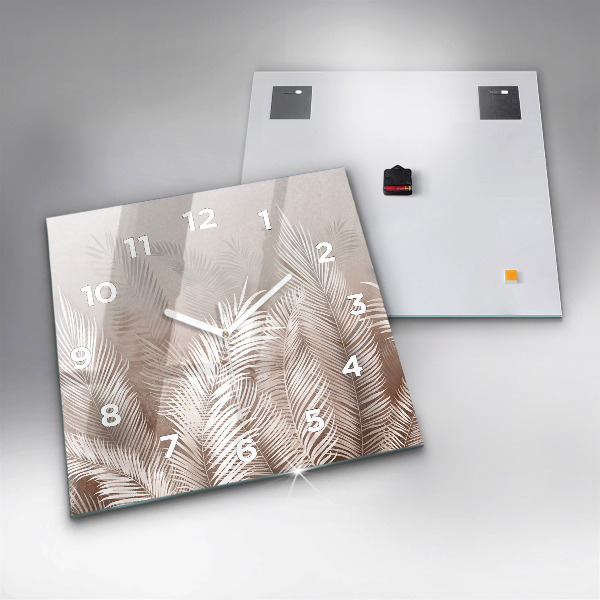 Square glass wall clock Tropical boho leaves