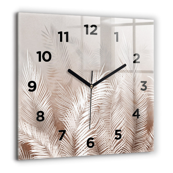 Square glass wall clock Tropical boho leaves