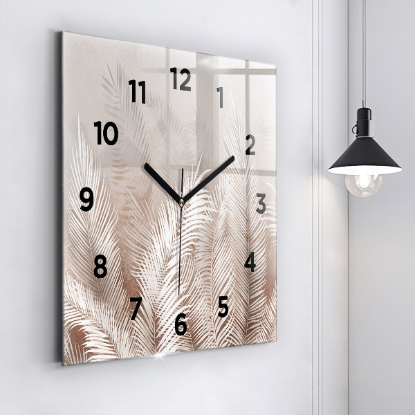 Square glass wall clock Tropical boho leaves
