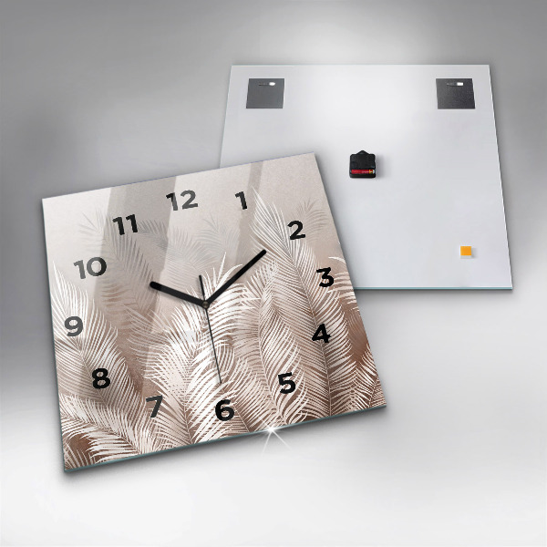 Square glass wall clock Tropical boho leaves