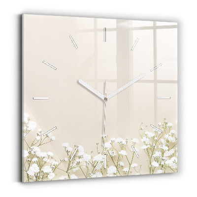 Square glass wall clock Blooming gypsophila flowers