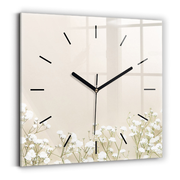 Square glass wall clock Blooming gypsophila flowers