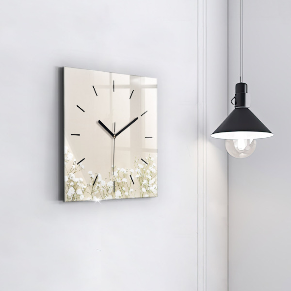 Square glass wall clock Blooming gypsophila flowers