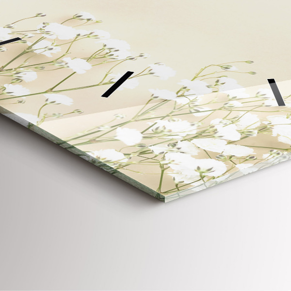 Square glass wall clock Blooming gypsophila flowers
